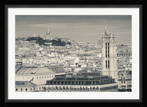 Framed City with St. Jacques Tower and Basilique Sacre-Coeur viewed from Notre Dame Cathedral, Paris, Ile-de-France, France Print