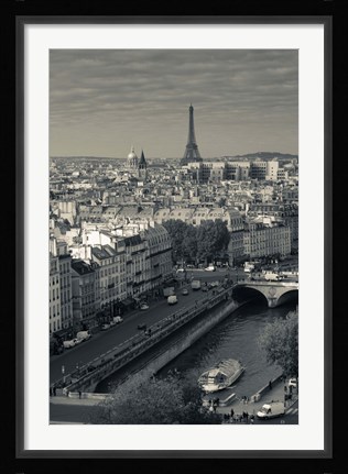 Framed City with Eiffel tower in the background viewed from Notre Dame Cathedral, Paris, Ile-de-France, France Print