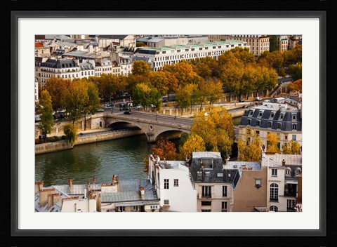 Framed Seine River and city viewed from the Notre Dame Cathedral, Paris, Ile-de-France, France Print