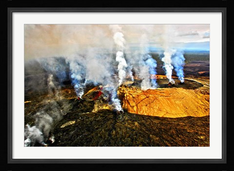 Framed Steam erupting from a volcano, Kilauea, Kauai, Hawaii Print