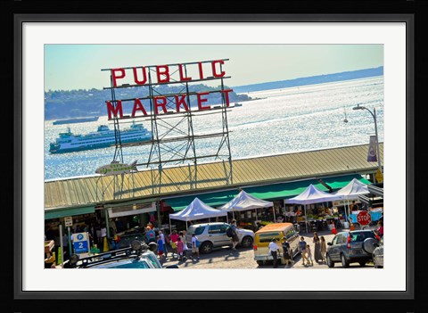Framed People in a public market, Pike Place Market, Seattle, Washington State, USA Print