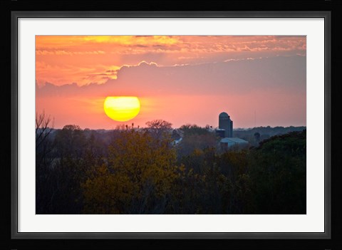 Framed Trees and farm sunset, Wisconsin, USA Print