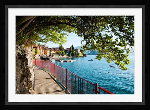 Framed Walkway along the shore of a lake, Varenna, Lake Como, Lombardy, Italy Print