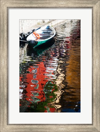 Framed Houses and boat reflected in Lake Como, Varenna, Lombardy, Italy Print