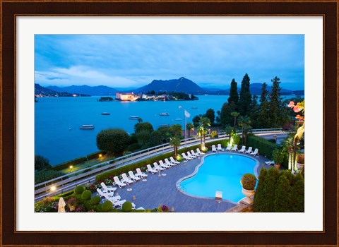 Framed Aerial view of a swimming pool at hotel, Villa e Palazzo Aminta, Isola Bella, Stresa, Lake Maggiore, Italy Print