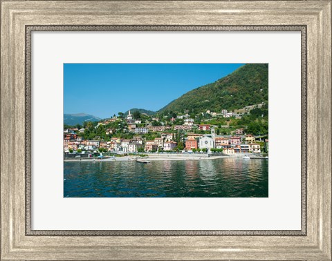 Framed Building in a town at the waterfront, Argeno, Lake Como, Lombardy, Italy Print
