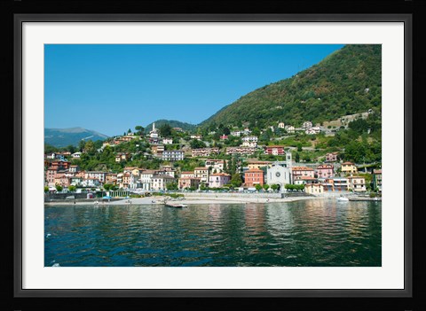 Framed Building in a town at the waterfront, Argeno, Lake Como, Lombardy, Italy Print