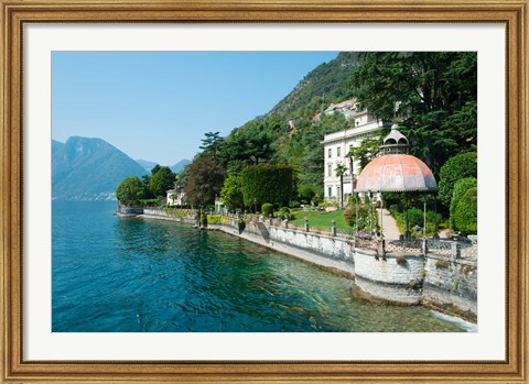 Framed Home along a lake, Lake Como, Sala Comacina, Lombardy, Italy Print