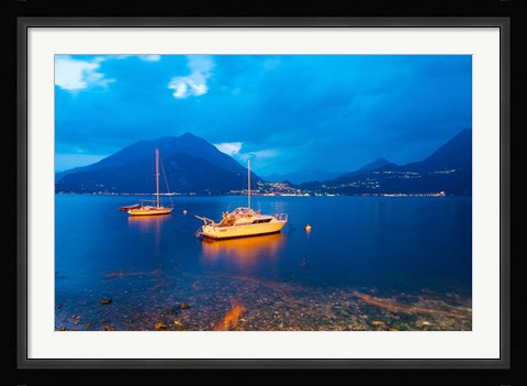 Framed Boats anchored in the Lake Como, Varenna, Lombardy, Italy Print