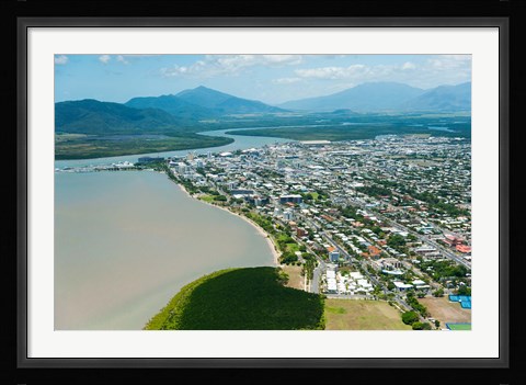 Framed Aerial view of the City at Waterfront, Cairns, Queensland, Australia Print