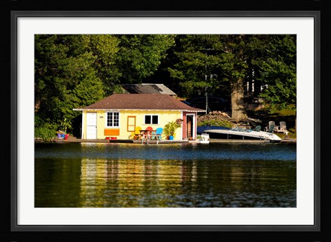 Framed Boathouse at the lakeside, Lake Muskoka, Ontario, Canada Print