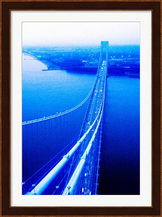 Framed Suspension bridge over the sea, Verrazano-Narrows Bridge, New York Harbor, New York City, New York State, USA Print