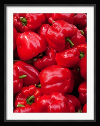Framed Red bell peppers for sale at weekly market, Arles, Bouches-Du-Rhone, Provence-Alpes-Cote d'Azur, France Print