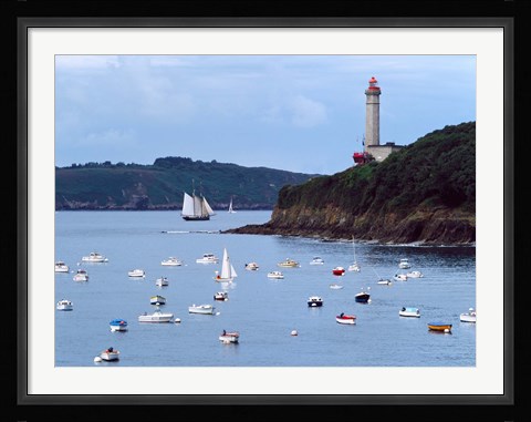 Framed Boats and lighthouse at Phare Du Portzic, Goulet De Brest, Finistere, Brittany, France Print