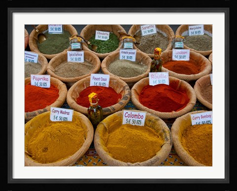 Framed Colorful Spices for Sale in Arles, Bouches-Du-Rhone, Provence-Alpes-Cote d'Azur, France Print