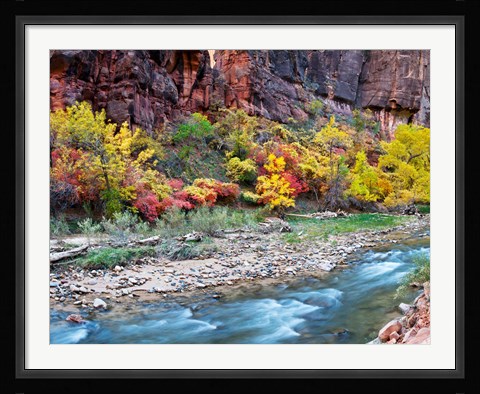 Framed Virgin River and rock face at Big Bend, Zion National Park, Springdale, Utah, USA Print