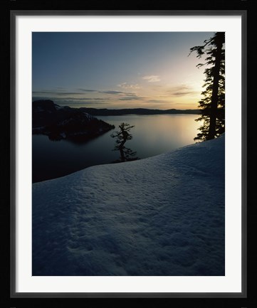 Framed Lake at sunset, Llao Rock, Wizard Island, Crater Lake National Park, Oregon, USA Print