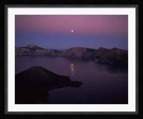 Framed Moonrise over Wizard Island, Crater Lake, Crater Lake National Park, Oregon, USA Print