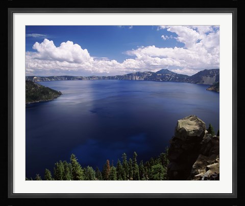 Framed Summer thunderstorms over Crater Lake, Crater Lake National Park, Oregon, USA Print