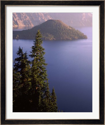 Framed Wizard Island from Rim Village in the Crater Lake, Crater Lake National Park, Oregon, USA Print