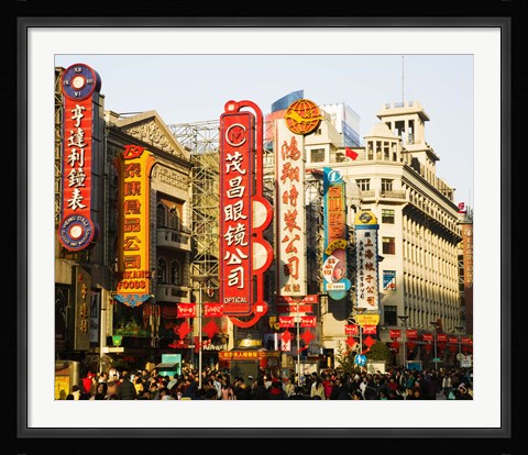 Framed Store signs on East Nanjing Road, Shanghai, China Print