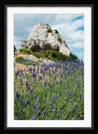 Framed Lavender field in front of ruins of fortress on a rock, Les Baux-de-Provence, Provence-Alpes-Cote d'Azur, France Print