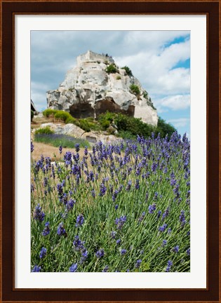Framed Lavender field in front of ruins of fortress on a rock, Les Baux-de-Provence, Provence-Alpes-Cote d&#39;Azur, France Print
