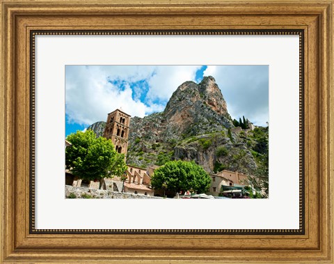 Framed Low angle view of a village at the mountainside, Moustiers-Sainte-Marie, Provence-Alpes-Cote d&#39;Azur, France Print