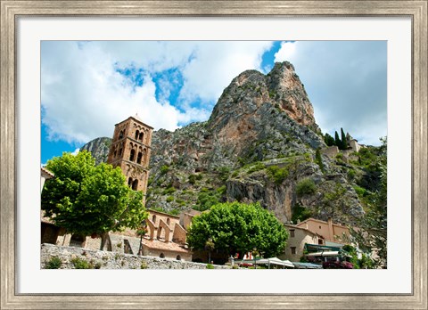 Framed Low angle view of a village at the mountainside, Moustiers-Sainte-Marie, Provence-Alpes-Cote d&#39;Azur, France Print