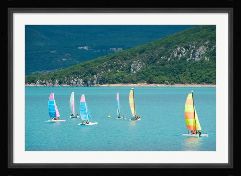 Framed Windsurfers on the lake, Lac de Sainte Croix, Sainte-Croix-Du-Verdon, Provence-Alpes-Cote d'Azur, France Print