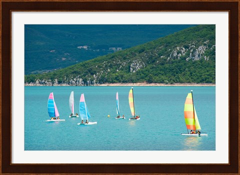 Framed Windsurfers on the lake, Lac de Sainte Croix, Sainte-Croix-Du-Verdon, Provence-Alpes-Cote d&#39;Azur, France Print
