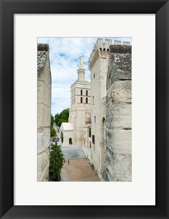 Framed Church in a city, Cathedrale Notre-Dame des Doms d&#39;Avignon, Palais des Papes, Provence-Alpes-Cote d&#39;Azur, France Print