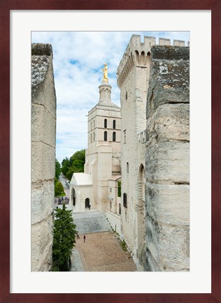 Framed Church in a city, Cathedrale Notre-Dame des Doms d&#39;Avignon, Palais des Papes, Provence-Alpes-Cote d&#39;Azur, France Print
