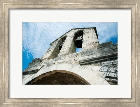 Framed Low angle view of a bell tower on a bridge, Pont Saint-Benezet, Rhone River, Provence-Alpes-Cote d&#39;Azur, France Print