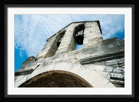 Framed Low angle view of a bell tower on a bridge, Pont Saint-Benezet, Rhone River, Provence-Alpes-Cote d'Azur, France Print