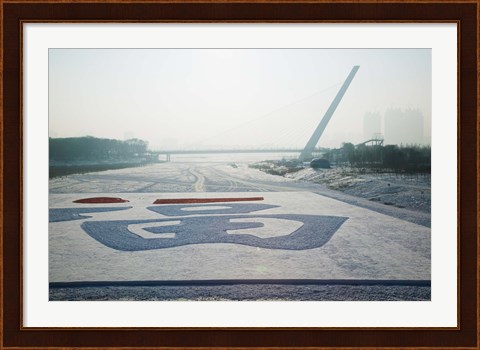 Framed Songhuajiang Highway Bridge across the frozen Songhua River, Harbin, China Print