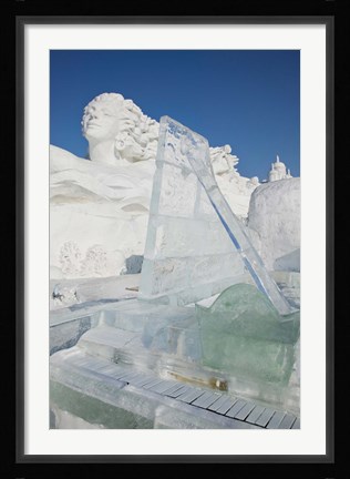 Framed Ice piano by frozen Sun Island Lake at Harbin International Sun Island Snow Sculpture Art Fair, Harbin, China Print