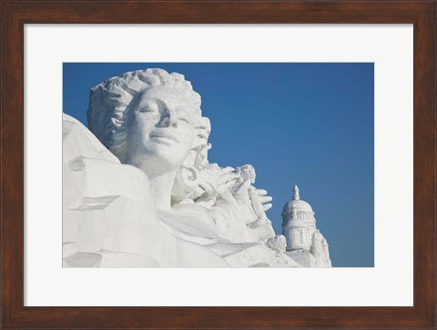 Framed French themed Snow Sculpture by frozen Sun Island Lake, Harbin, China Print