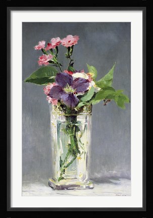 Framed Pinks and Clematis in a Crystal Vase, c.1882 Print