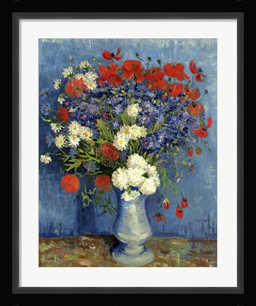 Framed Still Life: Vase with Cornflowers and Poppies, 1887 Print