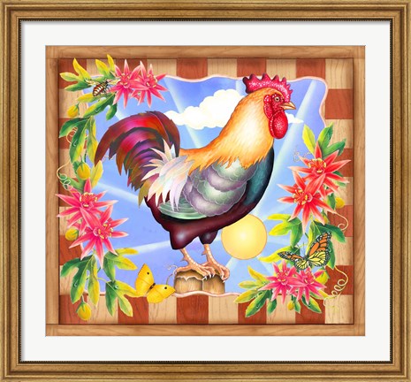 Framed Morning Glory Rooster IV Print