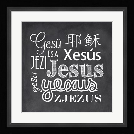 Framed Jesus in Different Languages Chalkboard Print