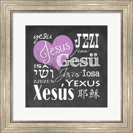 Framed Jesus in Different Languages with Heart Print