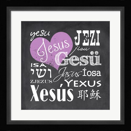 Framed Jesus in Different Languages with Heart Print