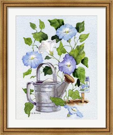 Framed Watering Can And Morning Glories Print
