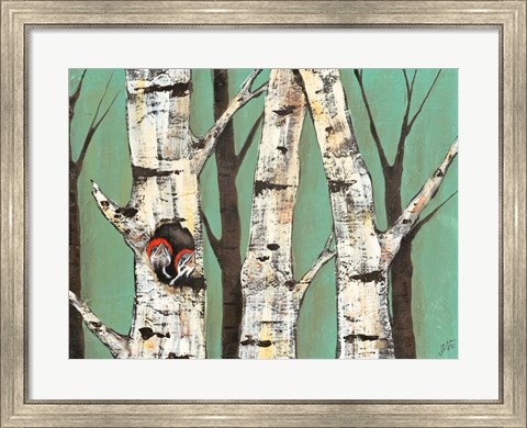 Framed Birch Grove on Teal I Print