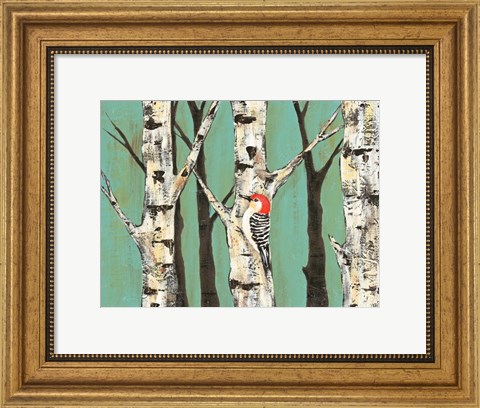 Framed Birch Grove on Teal II Print