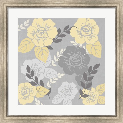 Framed Yellow Roses on Grey I Print