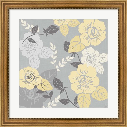 Framed Yellow Roses on Grey II Print