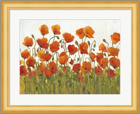 Framed Rows of Poppies I Print